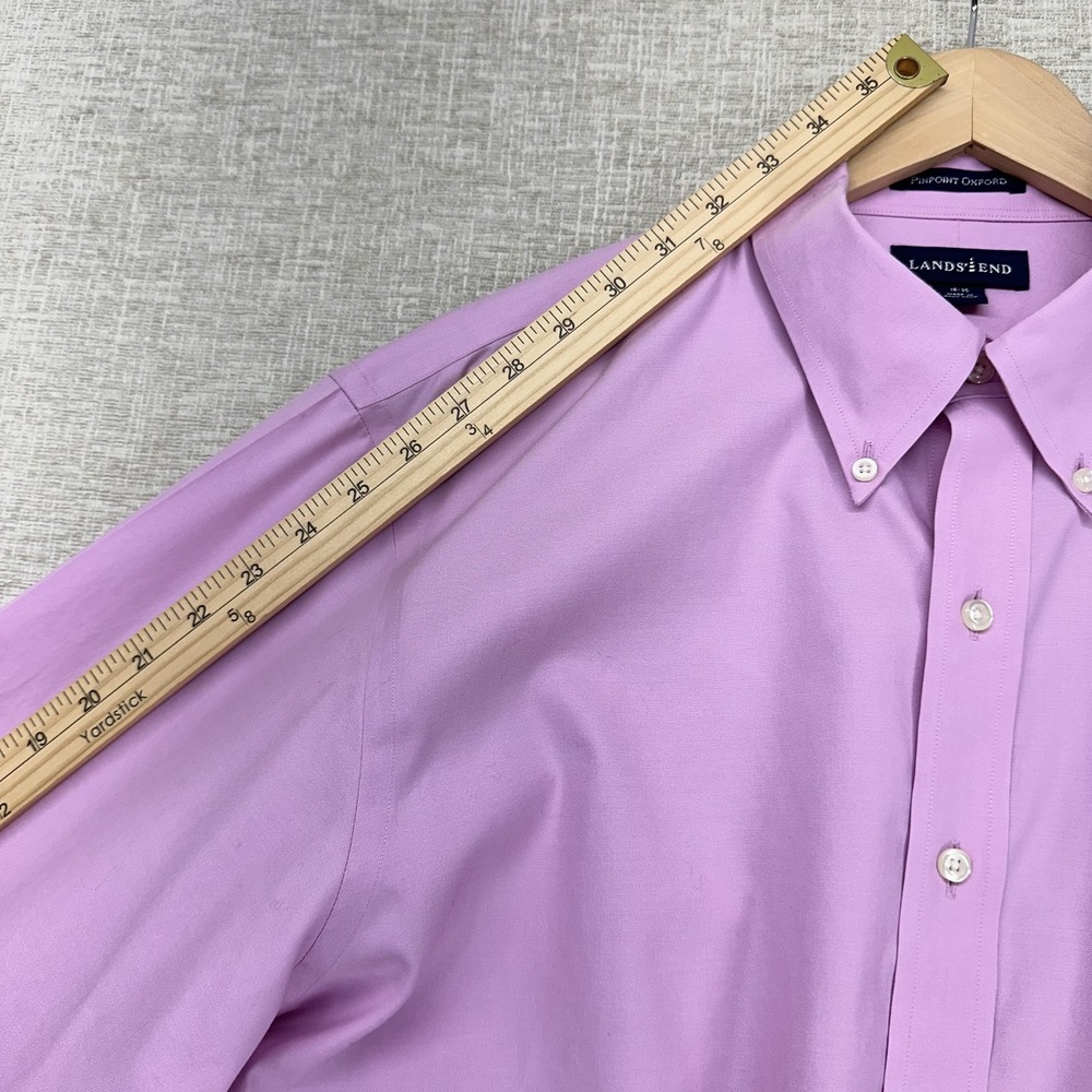 Lands' End Shirt Mens Large Pink Pinpoint Oxford Long Sleeve Button Down Dress - Picture 12 of 13